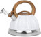 Belle Vous Weißer Pfeifkessel - 3L Teekanne für Herd/Induktionsherd - Edelstahl Wasserkessel Induktion - Teekessel Induktion - Wasserkocher Induktion - Für Tee/Kaffee