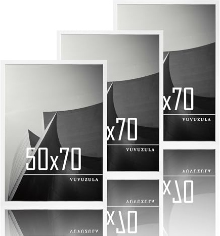 VUVUZULA Bilderrahmen 50x70cm Weiß Holz Fotorahmen Holzrahmen MDF Rahmen 50x70cm 3er Set