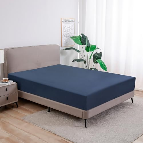 Softex Royal - Klassisches Spannbettlaken - 100% Baumwolle Jersey Spannbettlaken in vielen Farben und Größen - Markenqualität, Dunkelblau, 90 x 200 cm - 100 x 200 + 27 cm 100% gekämmte Baumwolle