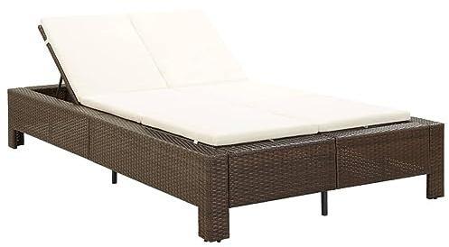 Faroom Tumbona Doble de Poliratán con Cojines para Jardín, Sofá Cama de Ratán para Patio, Ajustable para 2 Personas 220 x 130 x 35 cm Marrón