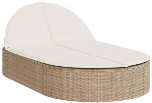vidaXL Sonnenliege, Doppelliege mit Auflagen, Gartenliege Verstellbare Rückenlehne, Relaxliege Liege Gartenmöbel, Beige Poly Rattan