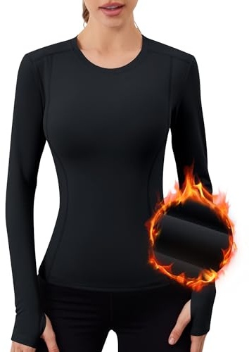 IECCP Damen Funktionsshirt Langarm Sportshirt Laufshirt Thermo Langarmshirt Herbst Winter Damen Pullover Oberteile Tshirts eng für Sport Laufen Fitness mit Daumenlöcher Schwarz L