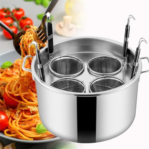 Juego de utensilios de cocina de acero inoxidable, olla de espaguetis con cesta coladora y tapa para el hogar, cocina, comedor, fácil de hacer pasta en casa