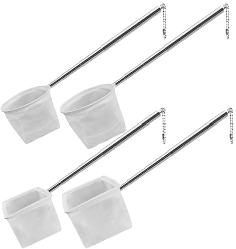 Stainless Steel Retractable Fish Net Set of 4 (4 Sizes), findTop Fine Mesh Aquarium Net for Fish Tank, Small Fish Nets with Durables Handle, Top 4 Models for Freshwater and Saltwater