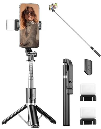 67 Inch Selfie Stick Tripod with 2 Fill Lights, 360° Rotatable Phone Tripod with Remote Control, Portable Extendable Selfie Tripod for Live/Video Travel for iPhone 16/15/14/13/12/11 Pro Max