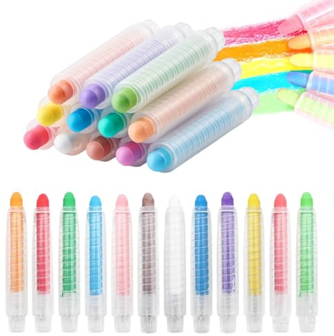 IKOPFLN gesso senza polvere per bambini,12 pezzi gessi colorati per strada non tossici, gesso lavabile con supporto per lavagna, disegno, scrittura, gioco all'aperto