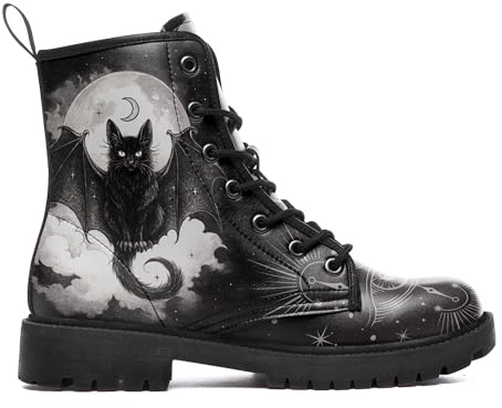 coolcustomize Gothic Combat Ankle Boots for Women Animal Artwork Lace-Up Vegan Leather Booties Punk Rock Chuncky Heel Fashion Black Boot