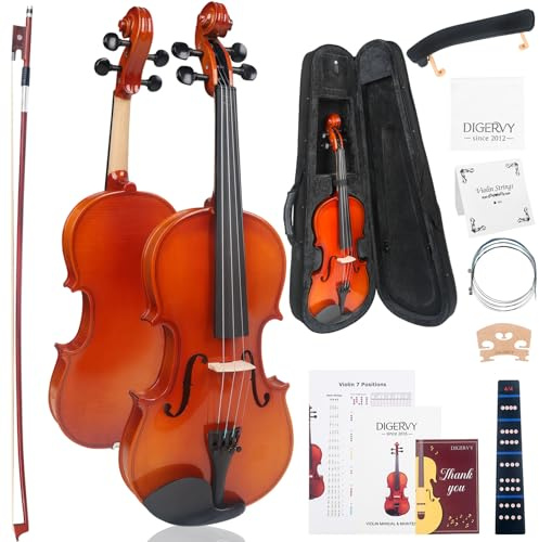 Violin 4/4 Full Size Kit for Beginners, Glossy Violin Fiddle Set for Adults, Students with Violin Case, Bow, Rosin, Fingerboard Sticker, Shoulder Rest, Extra Strings and Bridge(Plywood, Full)