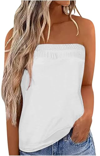 IWOLLENCE Strapless Tops for Women UK Bandeau Vest Ladies Boobtube Summer Tops Asymmetrical Front to Back Design Lightweight and Breathable