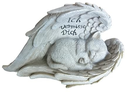 Relaxdays Gravsmycke för katt, trädgårdsdekorationsfigur, souvenir för djur, kattängel, väderbeständig kattminnessten, kräm