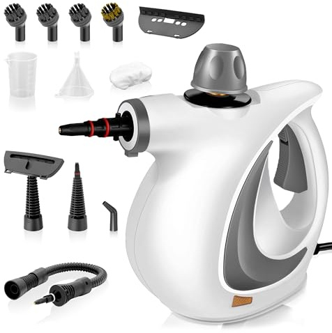 Pressurized Handheld Steam Cleaner for home with 12pcs Accessories & Safety Lock – Multi-Surface Natural Deep Steamer for Cleaning Car, Furniture, Floor, Upholstery, Tile, Grout, Windows (Dark Grey)