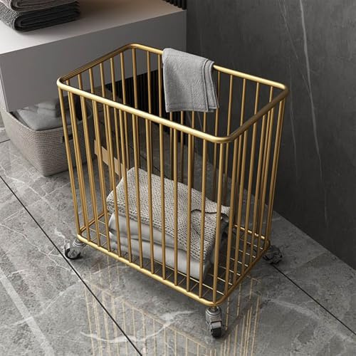Metal Laundry Basket with Wheels, Rolling Clothes Hamper Cart for Bedroom, Bathroom, Closet Storage - Heavy Duty, Large Capacity