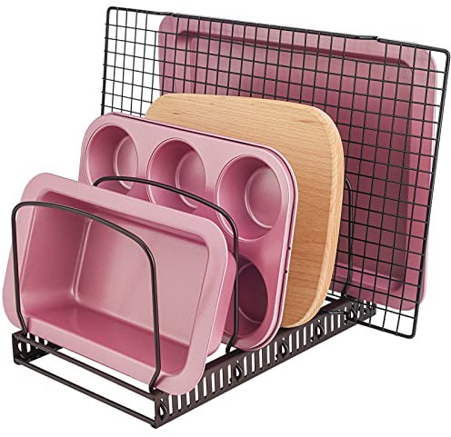 Toplife Support pour Plats de Four, Plateaux et Planches à Découper Egouttoir en Métal pour Plaques de Pâtisserie Range Couvercle Compact pour Placard Rangement Cuisine Peu Encombrant pour Ustensiles