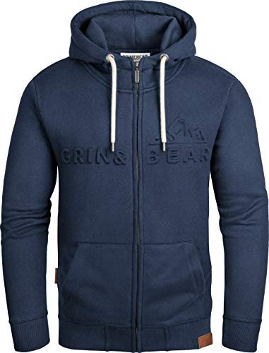 Grin&Bear Herren Kapuzenpullover mit geprägtem Logo in Navy, L, GEC017