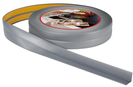 ProfiPVC Plinthe Souple 15m 18x18mm - Baguette adhésive de finition pour la cuisine et la salle de bain, ruban autocollante d'étanchéité en PVC, flexible, Joint douce, Montage facile, argenté