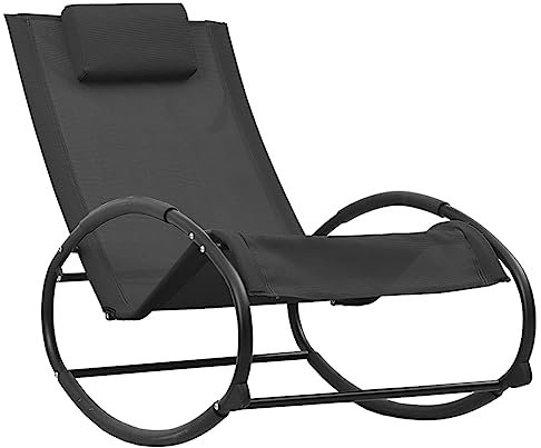 vidaXL Sonnenliege mit Kissen Relaxliege Gartenliege Liegestuhl Schaukelliege Schwingliege Gartenmöbel Camping Stahl Textilene Schwarz