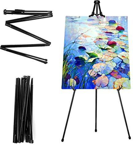 ASelected Display Easel Stand for Wedding Sign, Portable Folding Easel Floor Art Easel, Adjustable 160cm Tall Metal Poster Easel, Collapsible Tripod Easel, with Adjustable Plastic Clips, Black