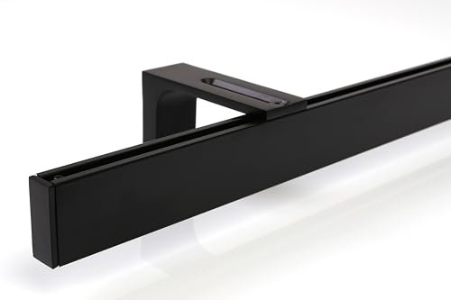 Deco-Raum Gardinenstange auf Maß Innenlauf eckig Wandbefestigung Wandträger mitte Lauf 8,3cm Vorhangstange Flächenvorhang Schiene Innenlaufstange für Vorhänge Schwarz 310cm