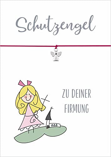 Glücksschmiedin - Schutzengel Geschenk mit handgemachten Armband in PINK mit Engel Anhänger und Postkarte zur Firmung