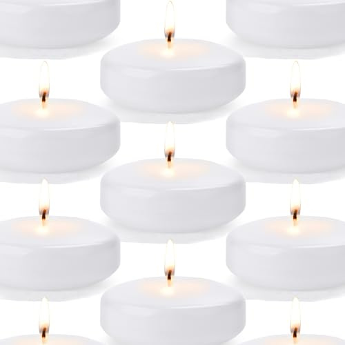 36 Pack White Floating Candles 3 inch Unscented and Non-Dripless Wax Burning for 13-15 Hours, Floating Candles Used for Cylindrical Vases, Centerpieces at Parties and Home Decorations