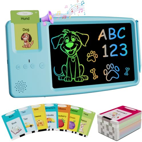 Electight LCD Schreibtablett mit Sprechenden Flash-Karten, [2 IN 1] Bildschirm Doodle Pad Drawing Board Learning Educational Toy - Geschenk für Kinder über 3 Jahre alt Mädchen Jungen