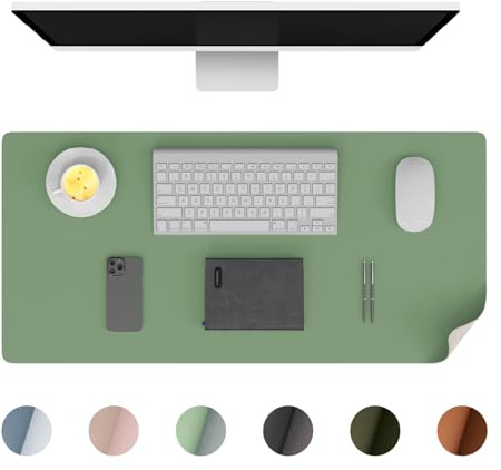 Phoraego Schreibtischunterlage, Büroteppich aus PU-Leder, großes Mauspad, rutschfest, Schreibtischunterlage wasserdicht, für Büro und Zuhause (Hellgrün, 60 x 35 cm)
