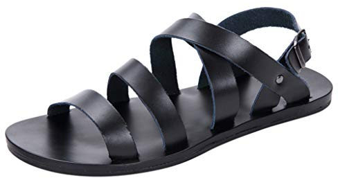 Generisch Sandali sportivi da uomo, eleganti sandali romani, in stile romano, leggeri da spiaggia, scarpe basse, casual, antiscivolo, da uomo, sandali estivi, Nero , 45 EU