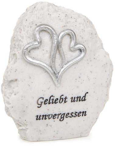 Logbuch-Verlag Grabschmuck Trauerstein mit Trauerspruch Geliebt und unvergessen Kleiner Gedenkstein in Marmor-Optik 11 x 9,5 x 4,5 cm
