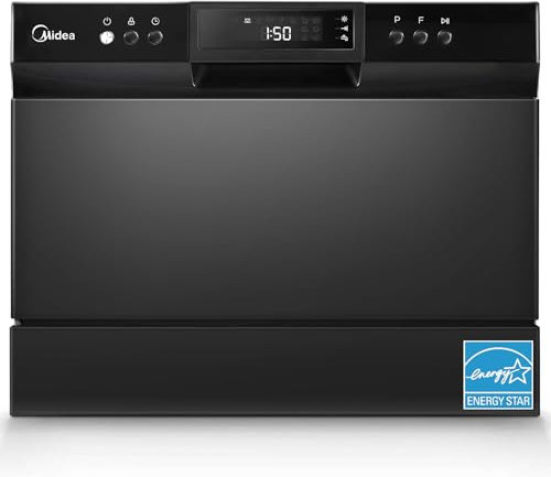 Midea MDC22P1ABB Table-top Countertop, Energy Star Portable Dishwasher, 6 Place Settings & 8 Washing Programs, Speed, Baby-Care, ECO& Glass, Dish Washer for Dorm, RV& Apartment, Black