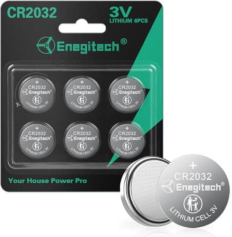 Enegitech CR2032 Lithium Knopfzellen für Garagentor-Fernbedienung, 6er Pack