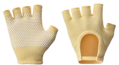 oasymala Guanti da Yoga Senza Dita Antiscivolo – Ideali per Pilates, Barre, Air Yoga e Allenamenti Fitness – Tessuto Traspirante con Maggiore Grip per Stabilità (Giallo)