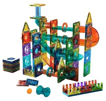 azora Magnetische 158 Teile Murmelbahn Kugelbahn Bausteine DIY Magnetspielzeug Magnetbausteine magnetspielzeug Bauklötze Magnete Kinder magnetische Magnetsteine Jungen Mädchen Haus und Schule