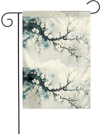 BROLEO Épilation à la cire avec motif fleurs de prunier pour jardin, décoration de cour extérieure double face, 30,5 x 45,7 cm