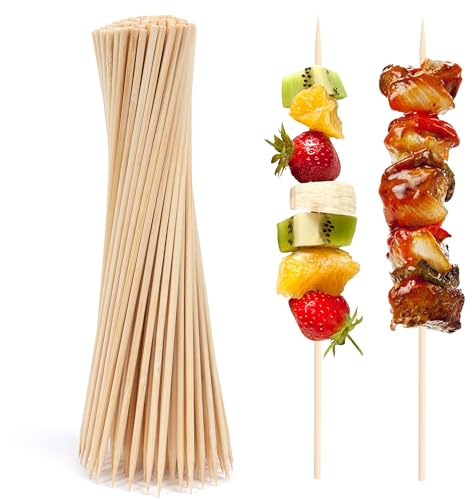 ANTETOK Bambuspett 20 cm lång, 100 stycken, grillspett för marshmallow, grill, mellanmål, frukt, korv och hamburgare