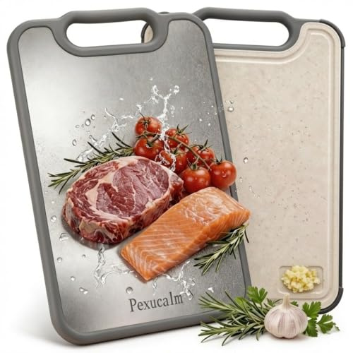Titanium Cutting Board for Kitchen, 15.4x10.4 Dual-Sided Chopping Board, Scratch-Resistant, Dishwasher Safe, with Juice Groove & Garlic Grinding, Non-Slip Edges, Straw Wheat PP & Titanium