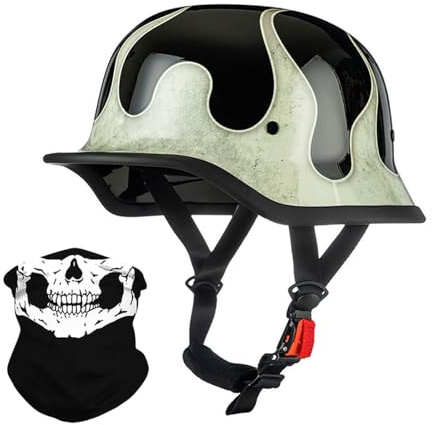 Casco Da Motociclista In Stile Tedesco Casco Semi-Visibile Per Bicicletta Cruiser Scooter Ciclomotore Omologato ECE Casco Retrò Aperto A Mezza Calotta Per Uomini E Donne Adulti 5,L(58-60CM)