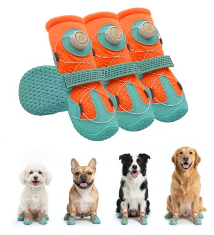 UIQELYS Dog Boots for Summer Hot Pavement, Breathable Mesh Dog Shoes with Quick Dial Lace System, Anti-Slip Paw Protectors That Stay On for Small Medium Dogs, Hiking & Indoor-Vibrant Orange (4pcs), #2
