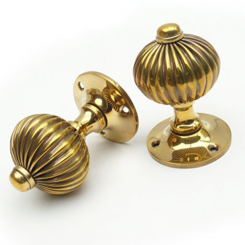Jones & Grey Vintage Antique Brass Reeded Style Round Door Handles Knobs