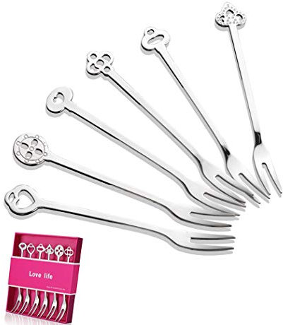 Forchetta per frutta riutilizzabile Forchetta per torta Forchette per cocktail Acciaio inox - Confezione da 6 pezzi diversi con Gfit Packaging