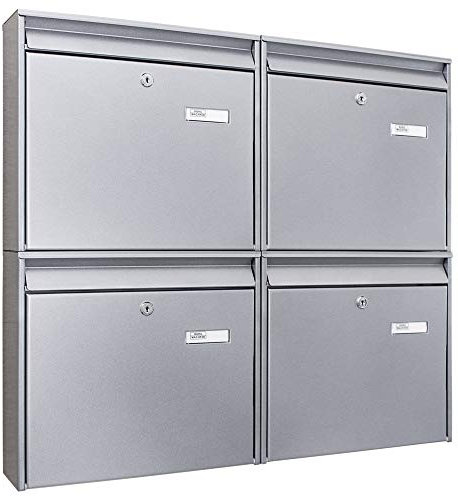 banjado Burg-Wächter Briefkastenanlage - Briefkasten 4 Parteien - Briefkästen Silber - Postkasten Mehrfamilienhaus - Briefkasten XXL mit Namensschild
