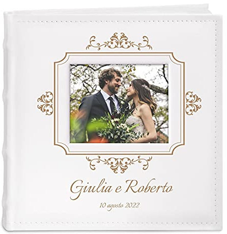 Maverton Album Foto Personalizzato - Copertina con Finestra - 100 Pagine Bianche con Tasche - 200 foto 10x15 cm - idee regalo per anniversario, matrimonio - Nozze