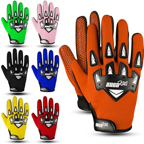 SAGA SPORTS Guantes de Moto para Niños con Máxima Protección – Guantes Motocross, BMX y Dirt Bike con Agarre Antideslizante, Cómodos y Resistentes para Jóvenes Campeones