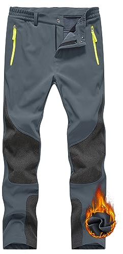 YSENTO Pantaloni da trekking da donna, impermeabili, in softshell, imbottiti, antivento, da sci, da trekking, funzionali, grigio., M