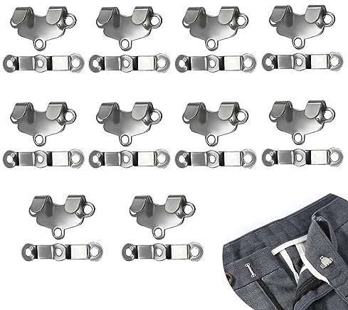 VIKY® 10 Paar Metall Hosenhaken Haken Verschluss, Haken Und ÖSe NäHen Ösenverschlüsse, Verstellbare Anzughose Hose Enger Machen Clip, Hosenknopf für BH Haken, Hosen, Kleidern, Röcke, Nähen, Nähzubehör