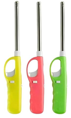 BML 3 x Refillable BBQ Lighters Child Safe Adjustable Flame Safety Gas Lighter for Kitchen Barbecue Candles Camping Cooking Gas Stoves Fireworks