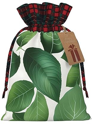 SSIMOO Herb Plant Leaf Chic Drawstring Christmas Gift Bags,Patchwork Burlap Pull-String Bags,Reusable