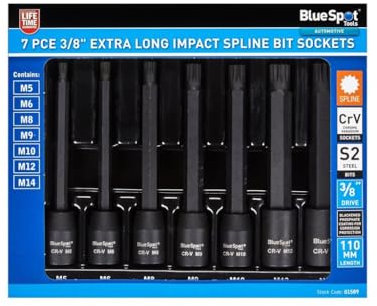 Blue Spot Tools 7PCE 3/8 Extra Long Impact Spline Bit Sockets (M5-M14)