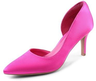 DREAM PAIRS Zapatos de Tacón Fina Clásicos Mujer de Zapatos de Salón PU con Adorno de Flores para Boda Fiesta,Size 39,Rosa Fuerte-Satén,SDPU2416W