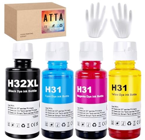 ATTA Druckertinte 31 32 XL Kompatibel mit HP 32XL für Smart Tank 5105 7605 7305 7005 5106 7306 Smart Tank Plus 555 570 559 655 315 319 455 515 519 670 All In One – 4 x Nachfülltinte