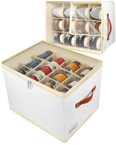 Patinao Shoe Storage Box Organiser for Closet - Space Saver Shoes Containers Bin with Clear Lids Stackable, Can Fit Ottoman, Foldable Shoe Rack Cabinet Cubby for Wardrobe (1 Pack)